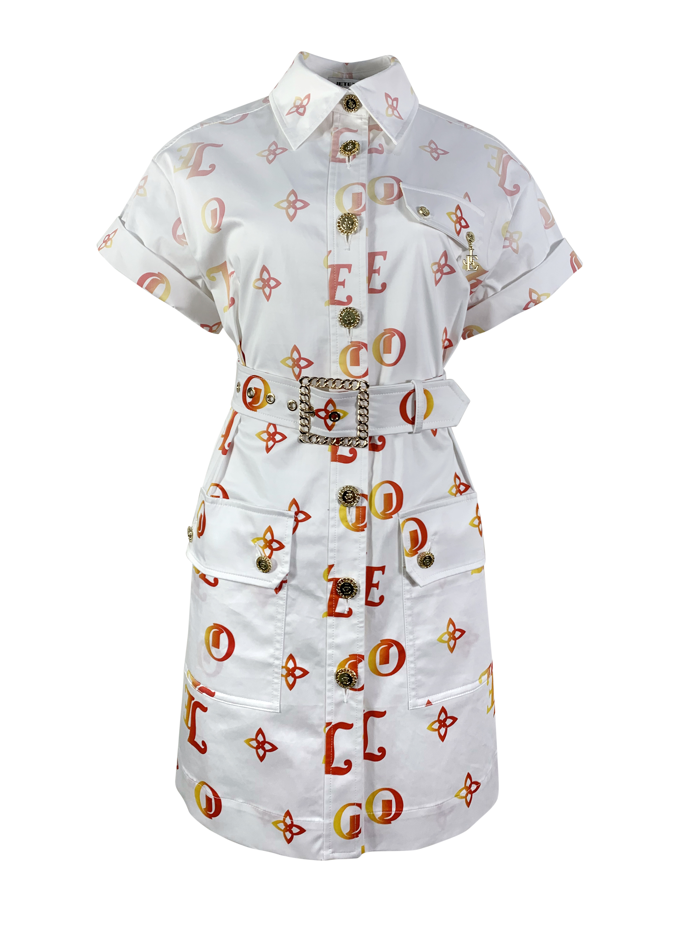 BB1EB020E1 熱帶風情畫橘金大狩猎風洋裝 (附布腰帶)