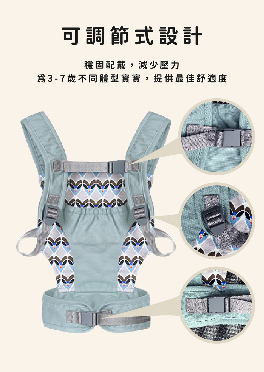 揹巾高度可調節,適合不同年齡的孩子