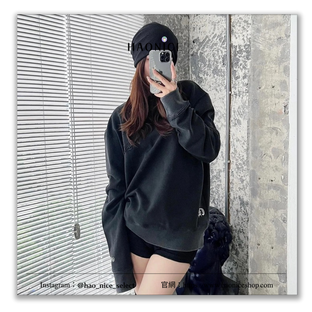 【HAO NICE】美式精品🇺🇸Chrome Hearts 經典浮雕圖騰 十字架 梵文 水洗做舊長袖 大學T