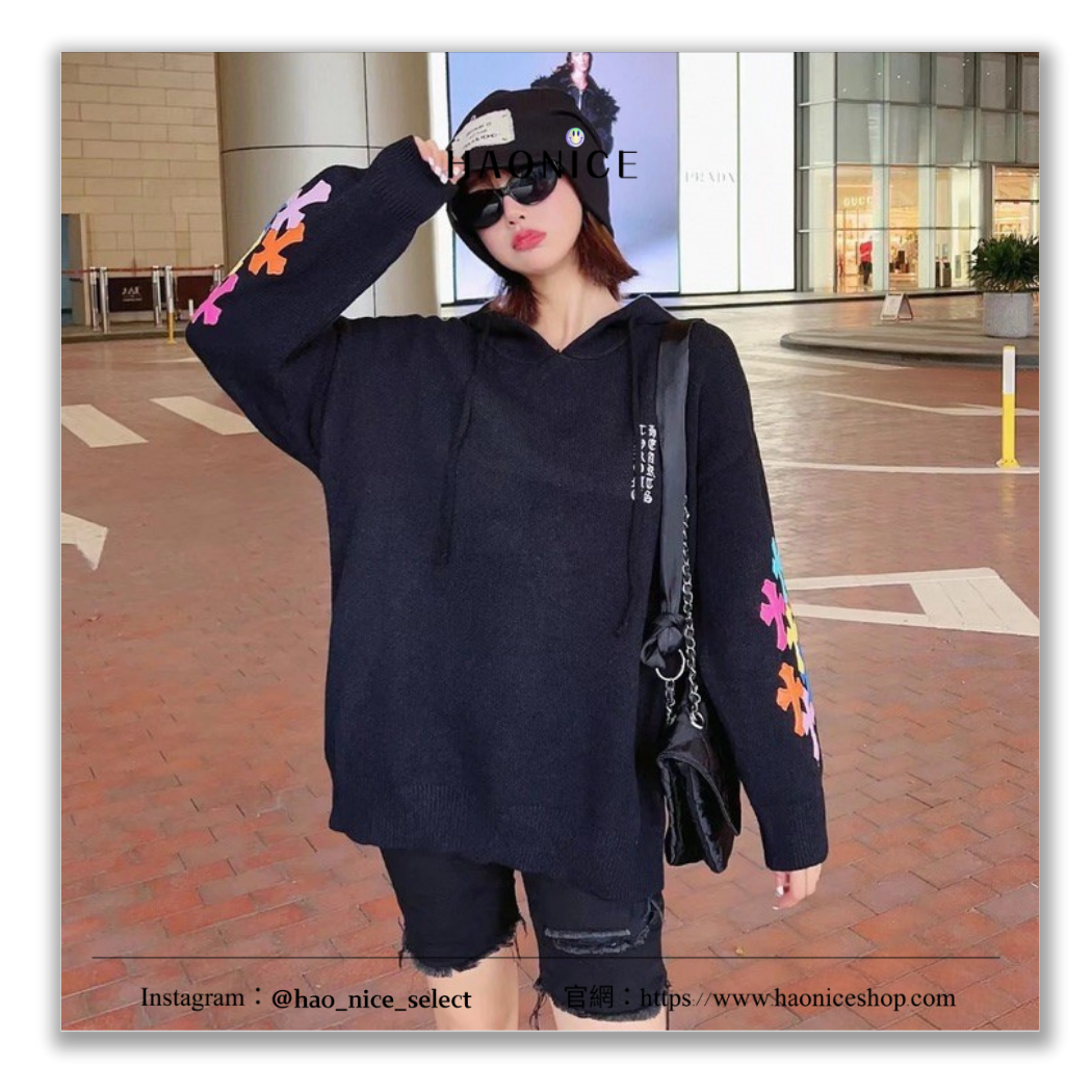 【HAO NICE】美式精品🇺🇸Chrome Hearts 經典圖騰logo 彩色十字架貼皮圖樣 長袖 帽T