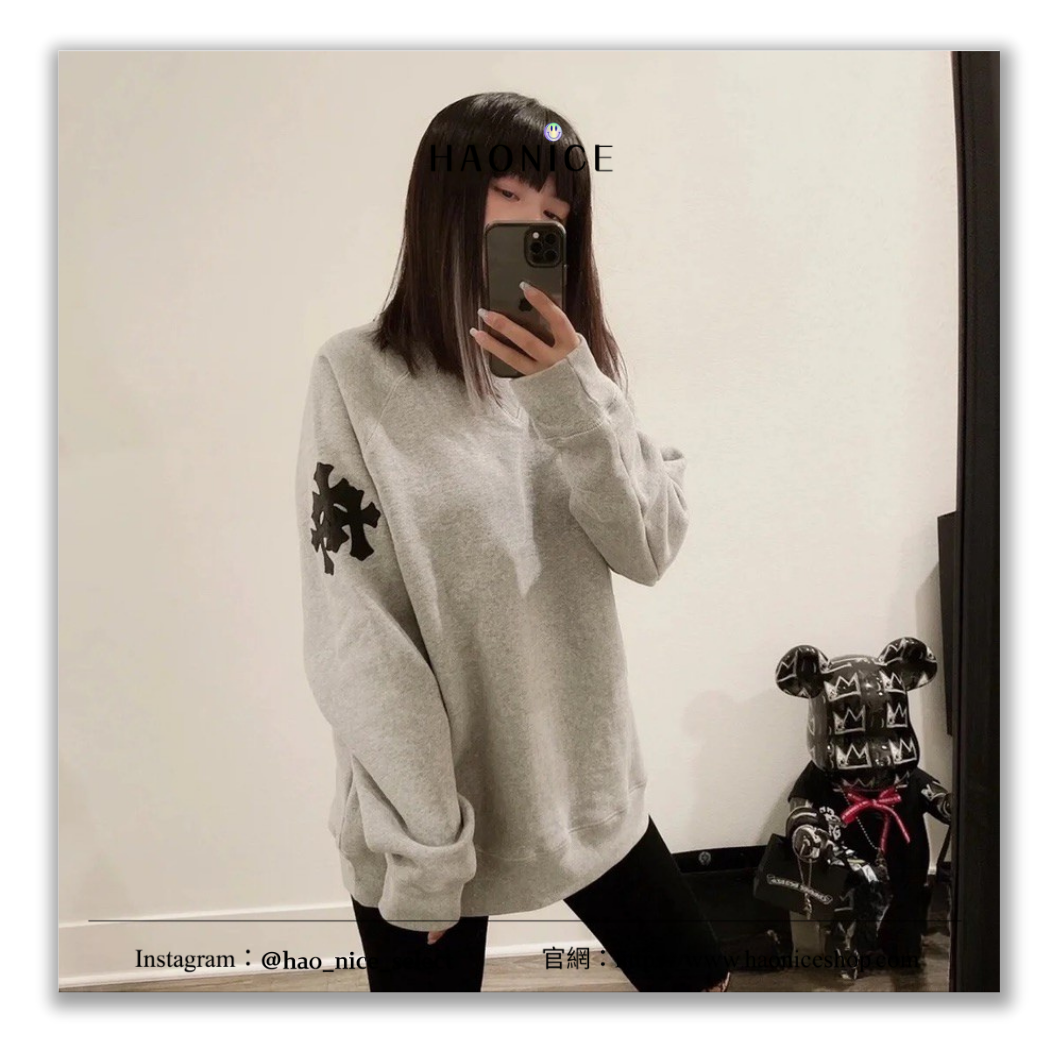 【HAO NICE】美式精品🇺🇸Chrome Hearts 經典重疊十字架logo 小羊皮革 長袖 大學T