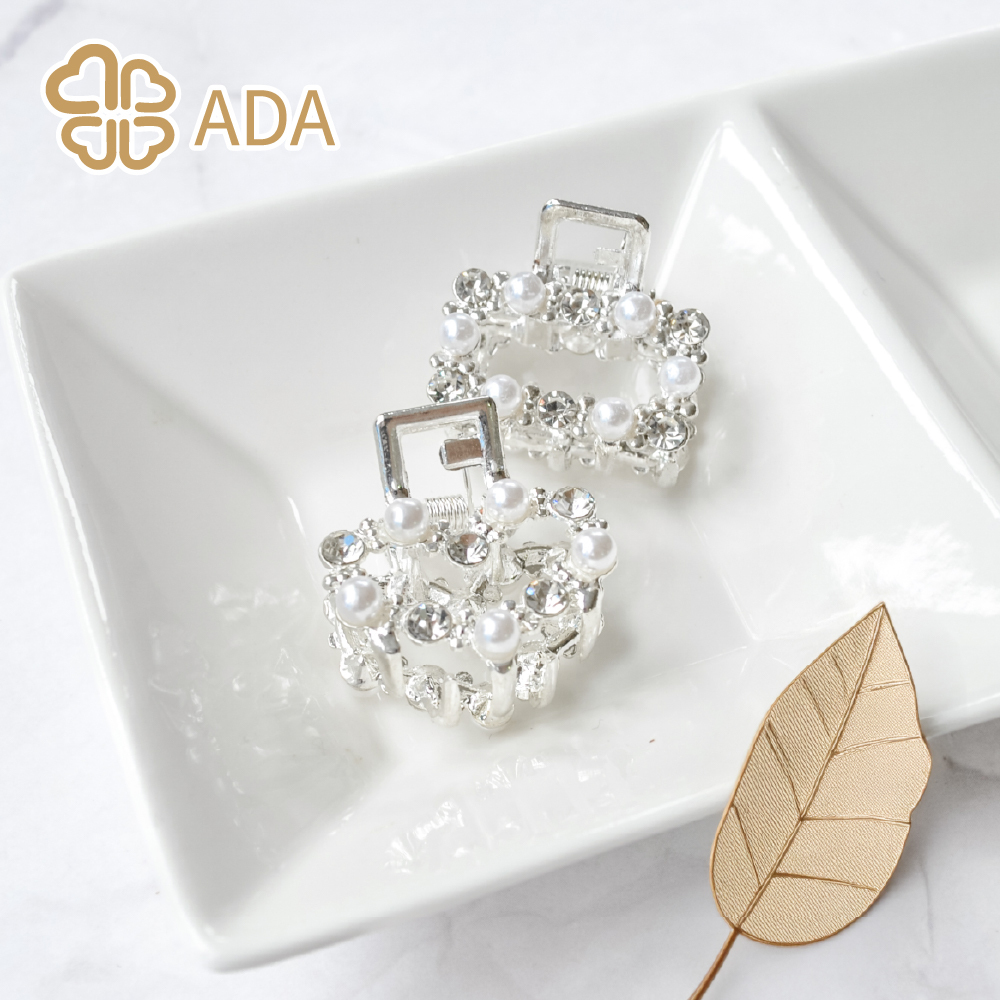 ADA珍珠鑽長方愛心抓夾銀色2.7cm-2入