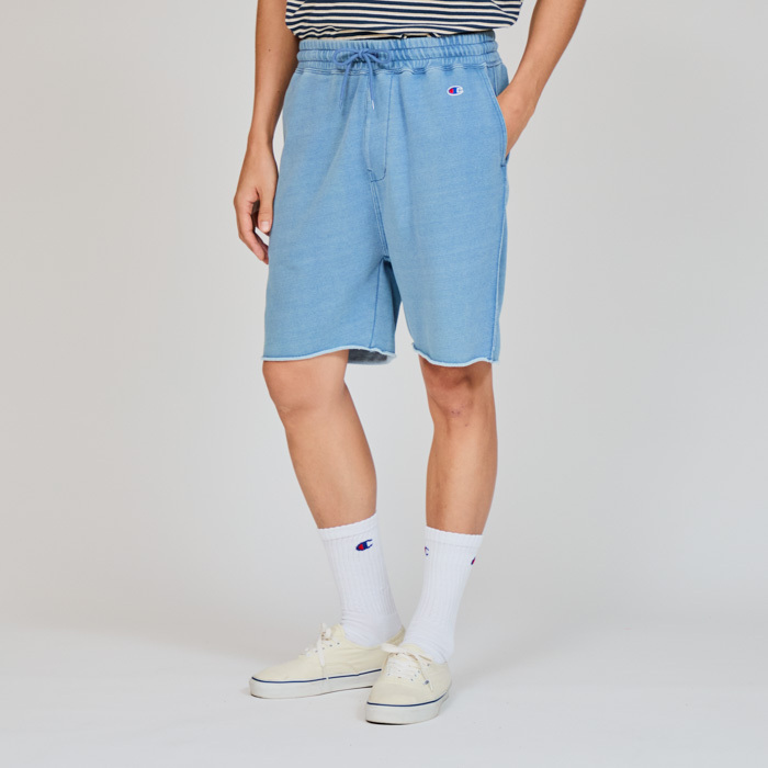 男款-CASUAL 不收邊口袋水洗丹寧短褲-藍色（C3-B509-326）