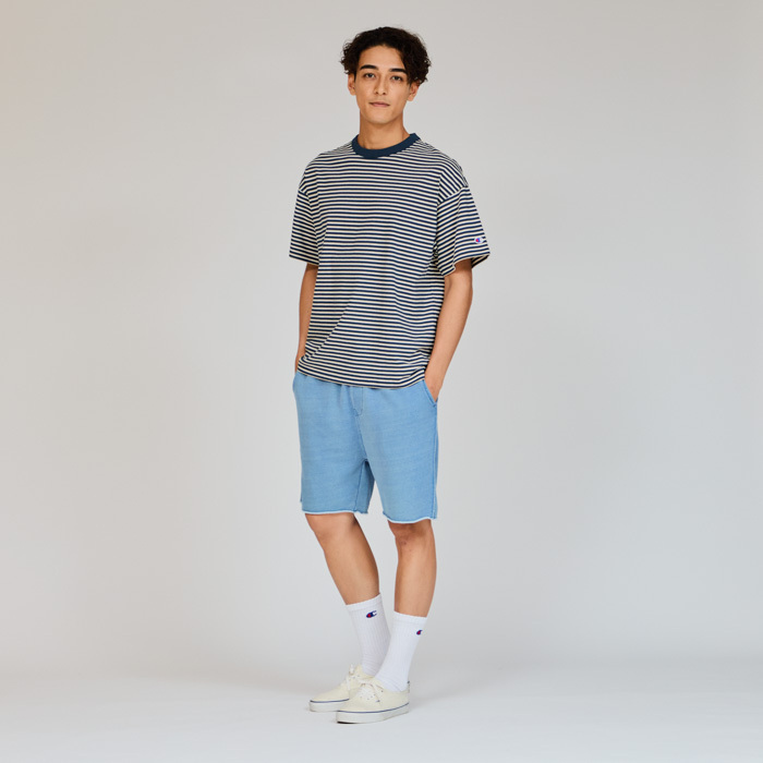 男款-CASUAL 不收邊口袋水洗丹寧短褲-藍色（C3-B509-326）