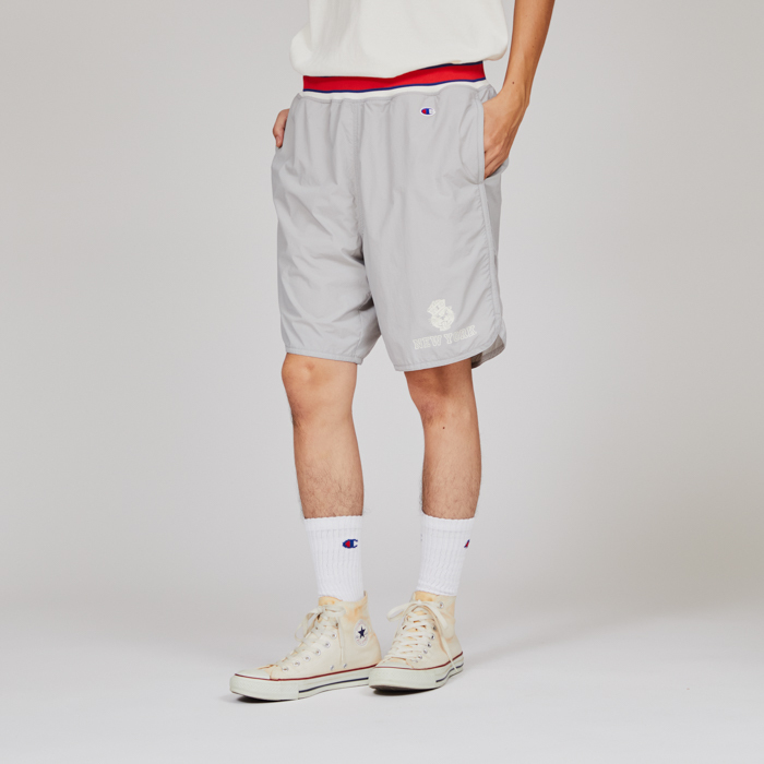 男款-CASUAL吉祥物印花開衩運動短褲-灰色（C3-B512-050）