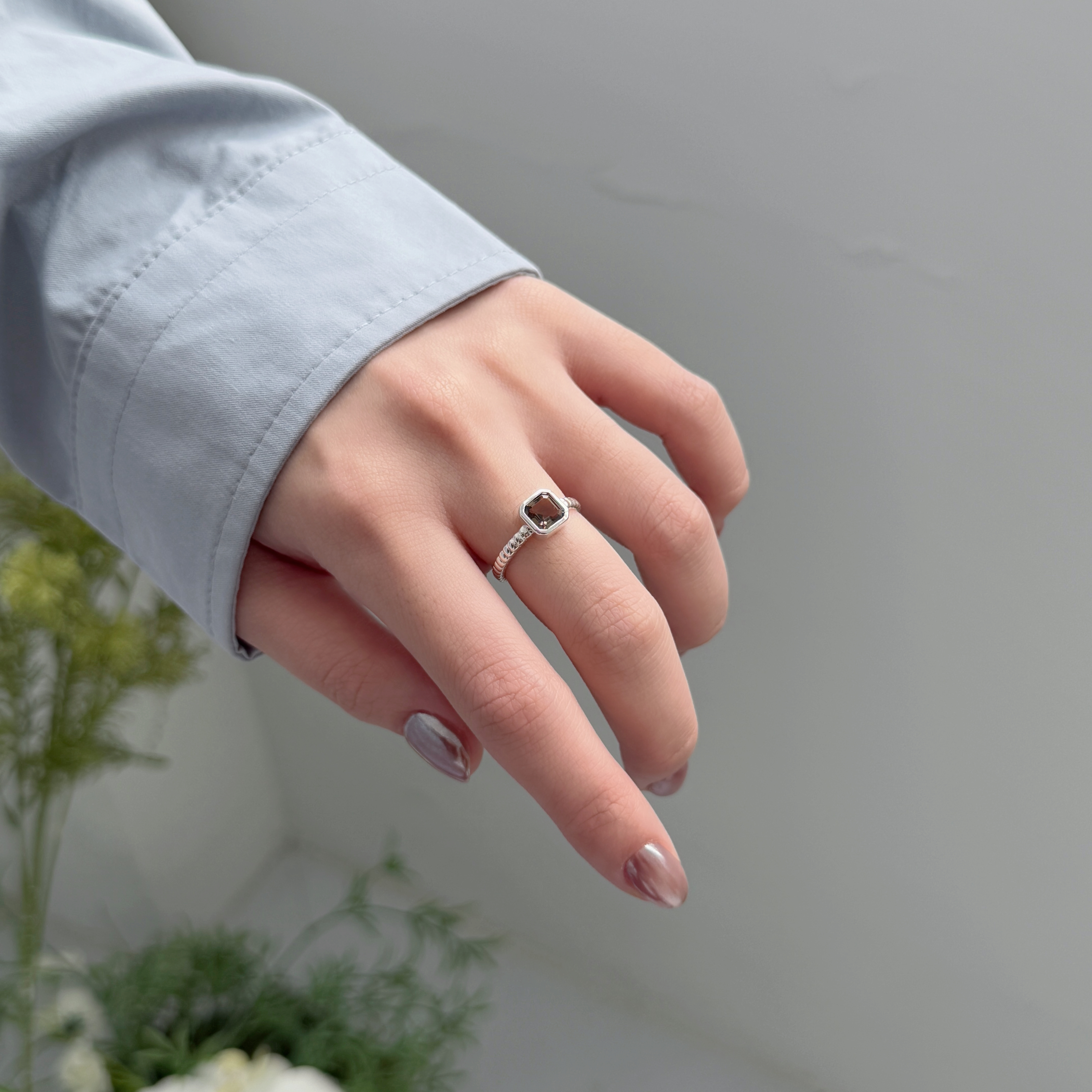 Asscher grid 茶晶戒指