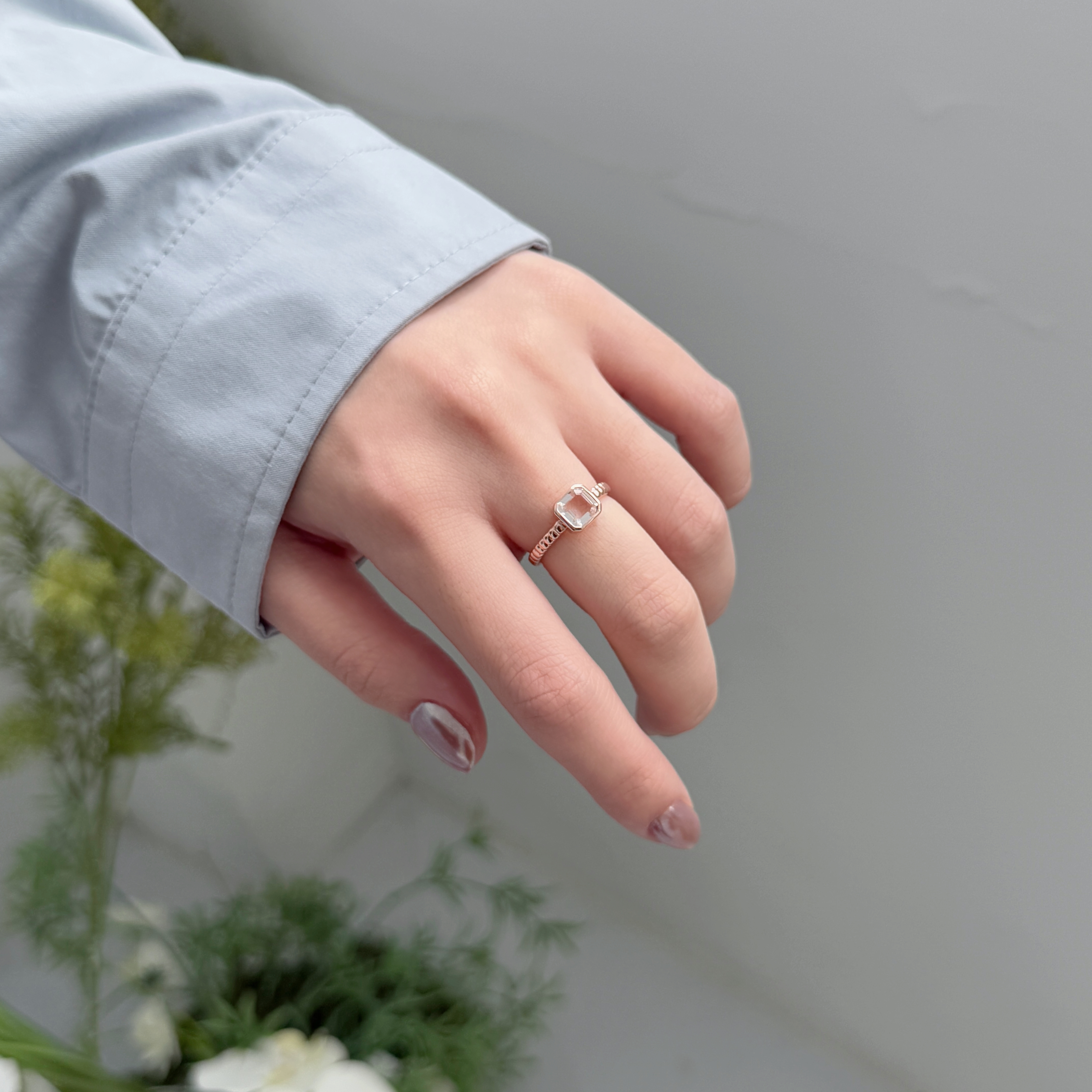 Asscher grid白水晶戒指