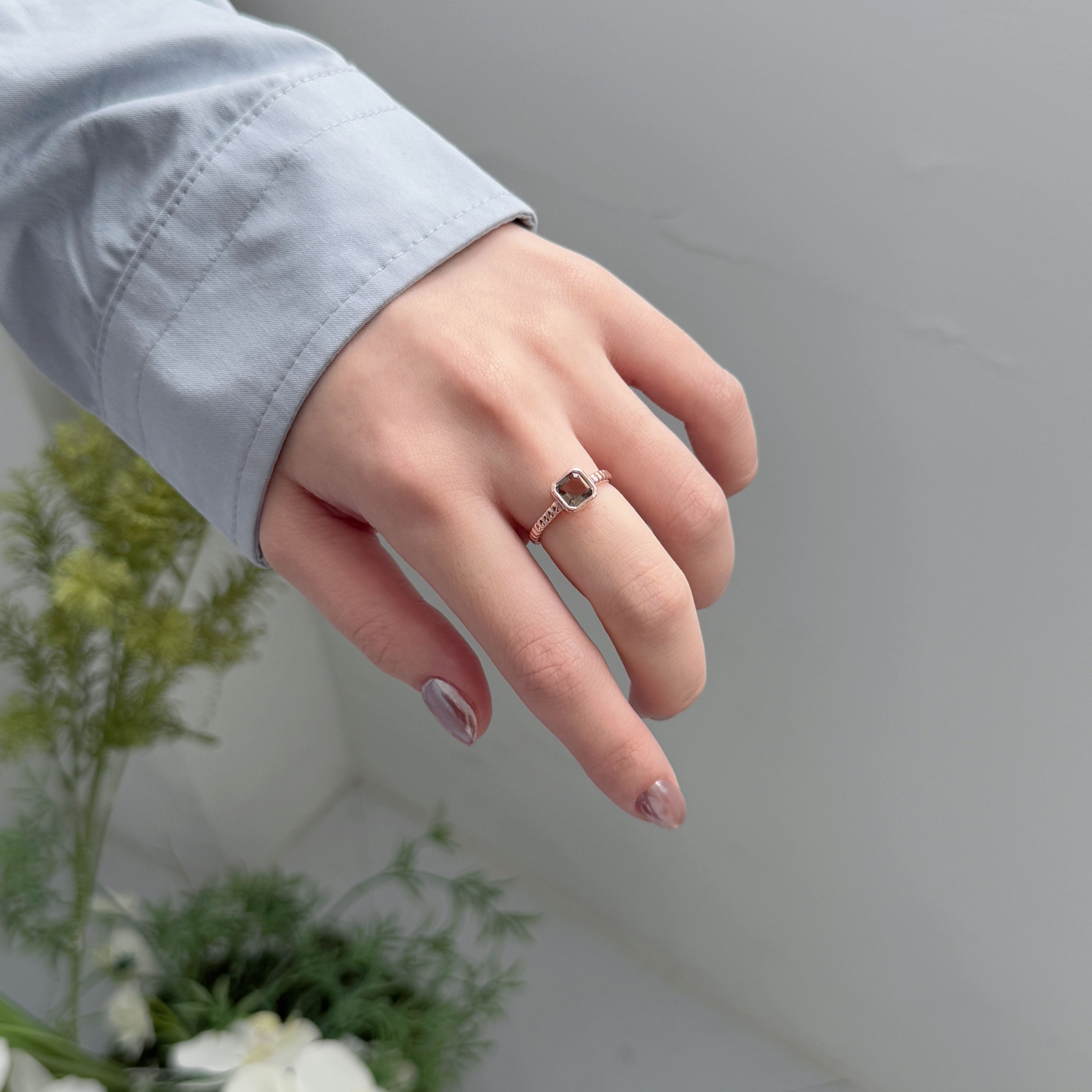 Asscher grid 茶晶戒指