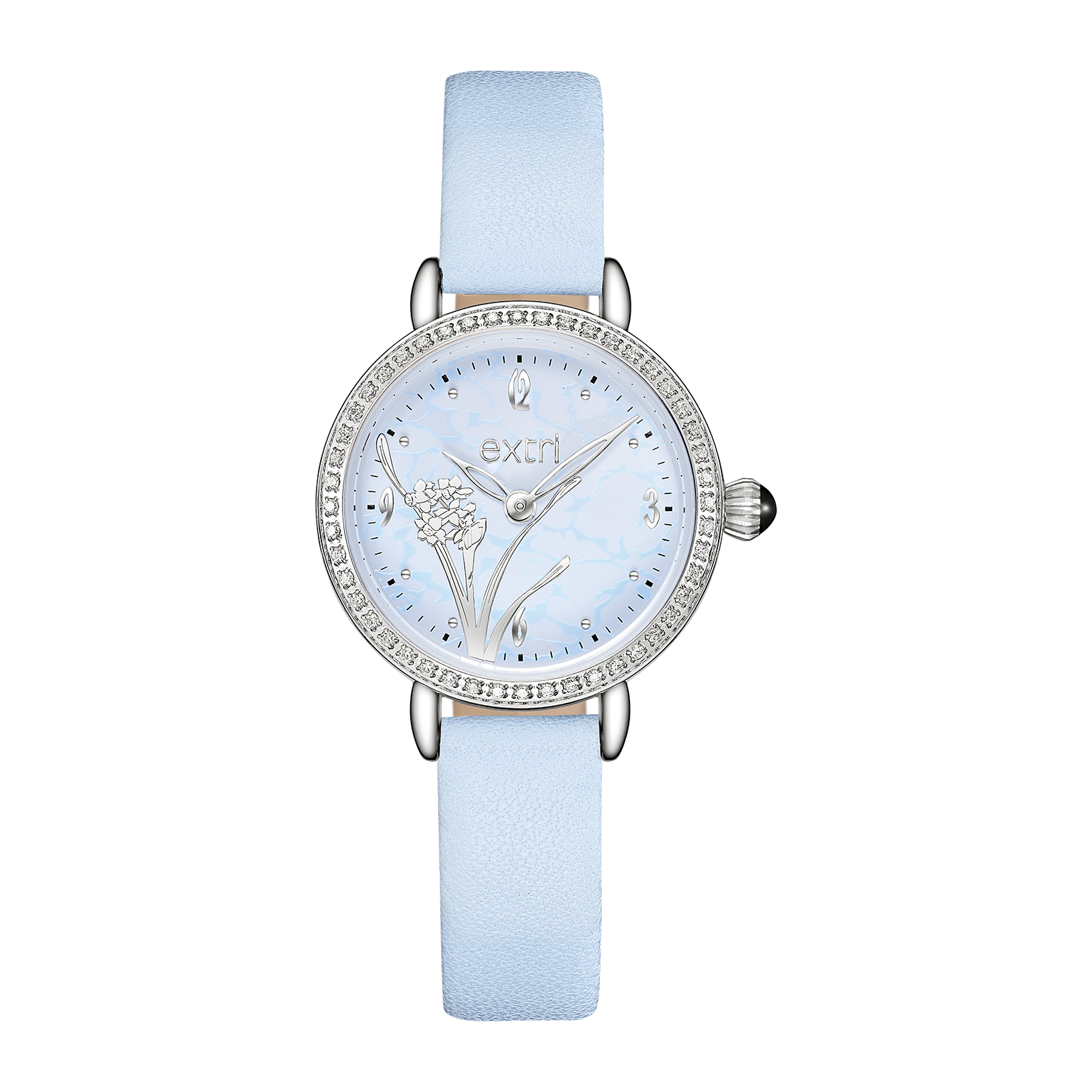 【EXTRI】E1034 氣質 晶鑽錶圈 針扣 防水 皮錶帶 女款 手錶