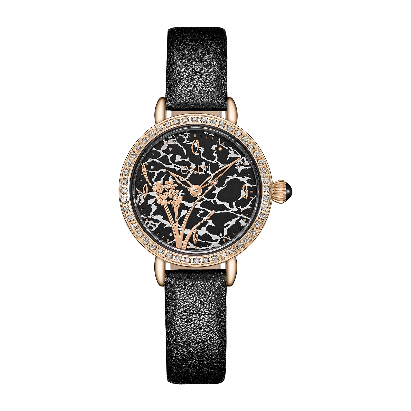 【EXTRI】E1034 氣質 晶鑽錶圈 針扣 防水 皮錶帶 女款 手錶