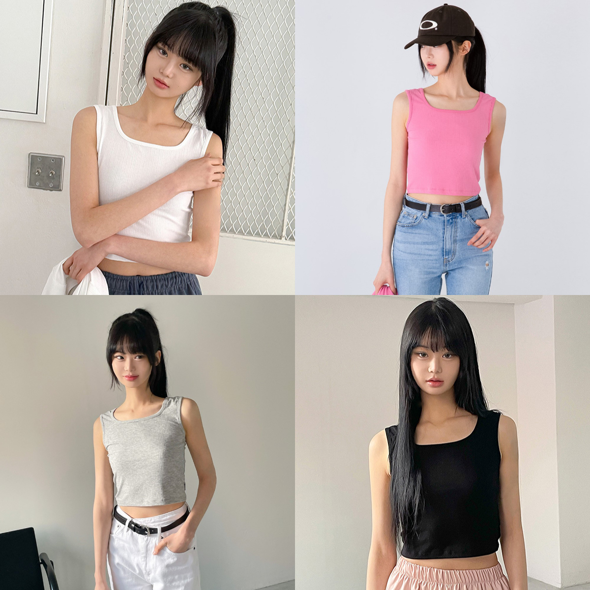 韓國muahmuah授權 百搭細壓紋素色修身短版工字背心