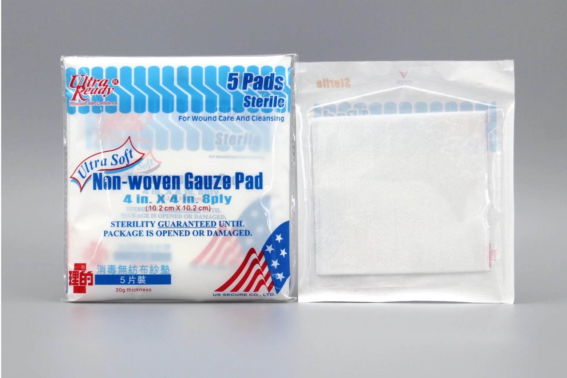 理的 - 消毒無紡布紗墊 4" (10.2 x 10.2cm) 5 片獨立包裝