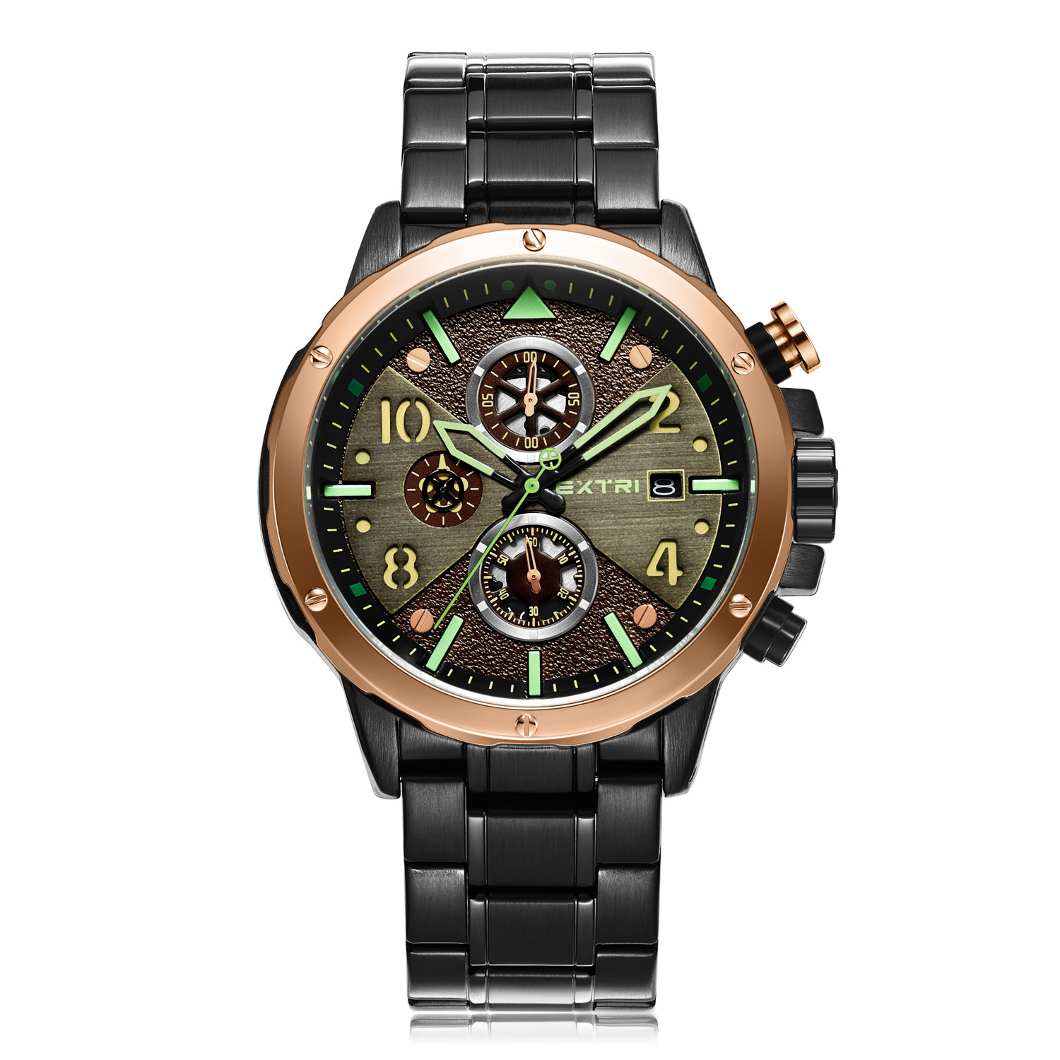 【EXTRI】X7008 潮流 三眼 計時 日期顯示 不鏽鋼 男款 手錶