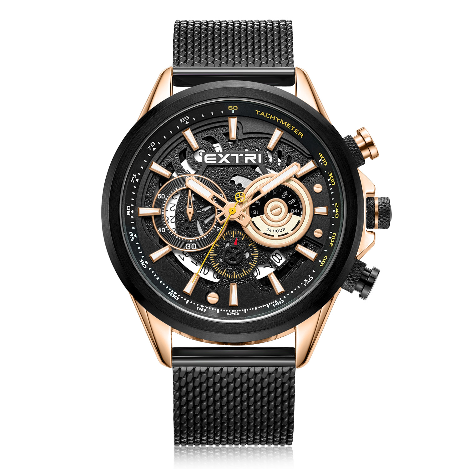 【EXTRI】X7006 潮流 三眼 計時 日期顯示 米蘭錶帶 男款 手錶