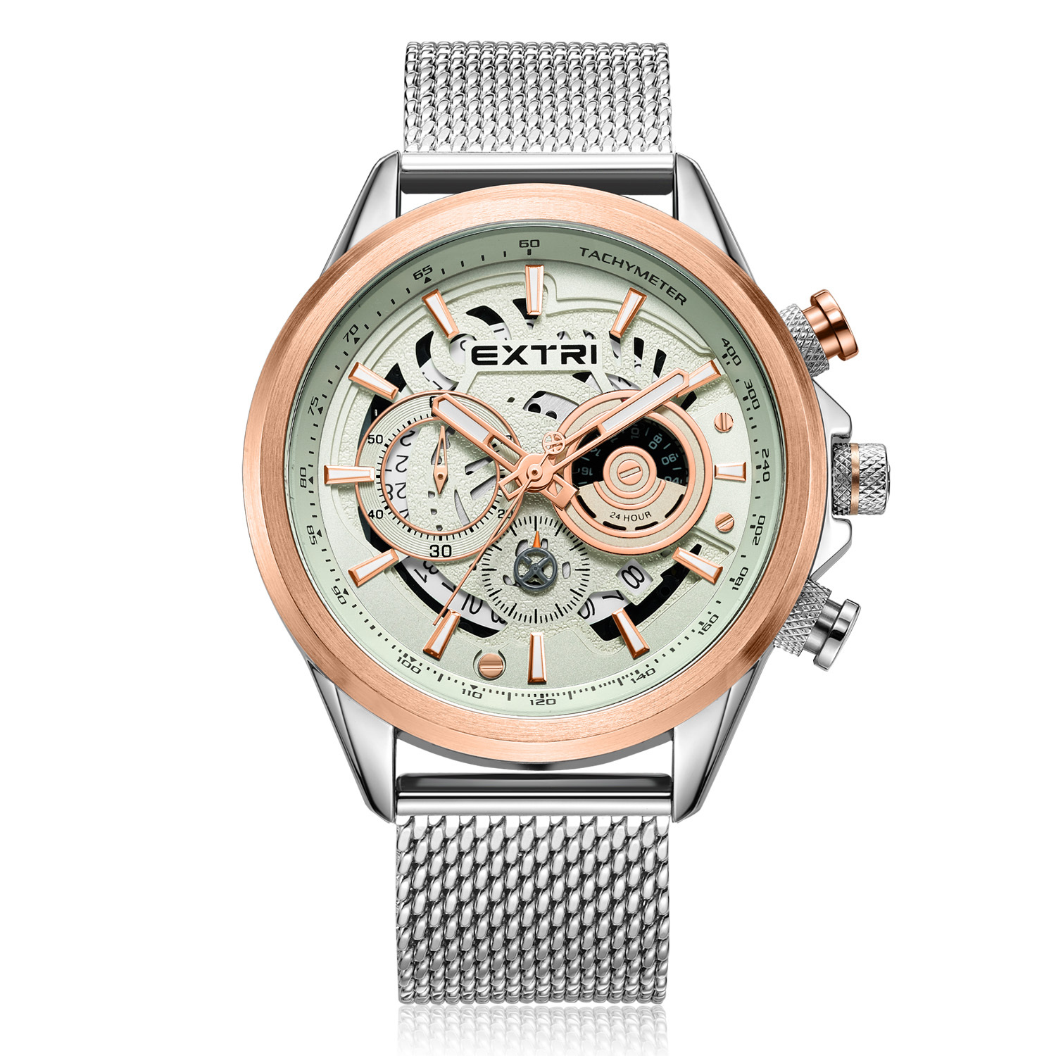 【EXTRI】X7006 潮流 三眼 計時 日期顯示 米蘭錶帶 男款 手錶