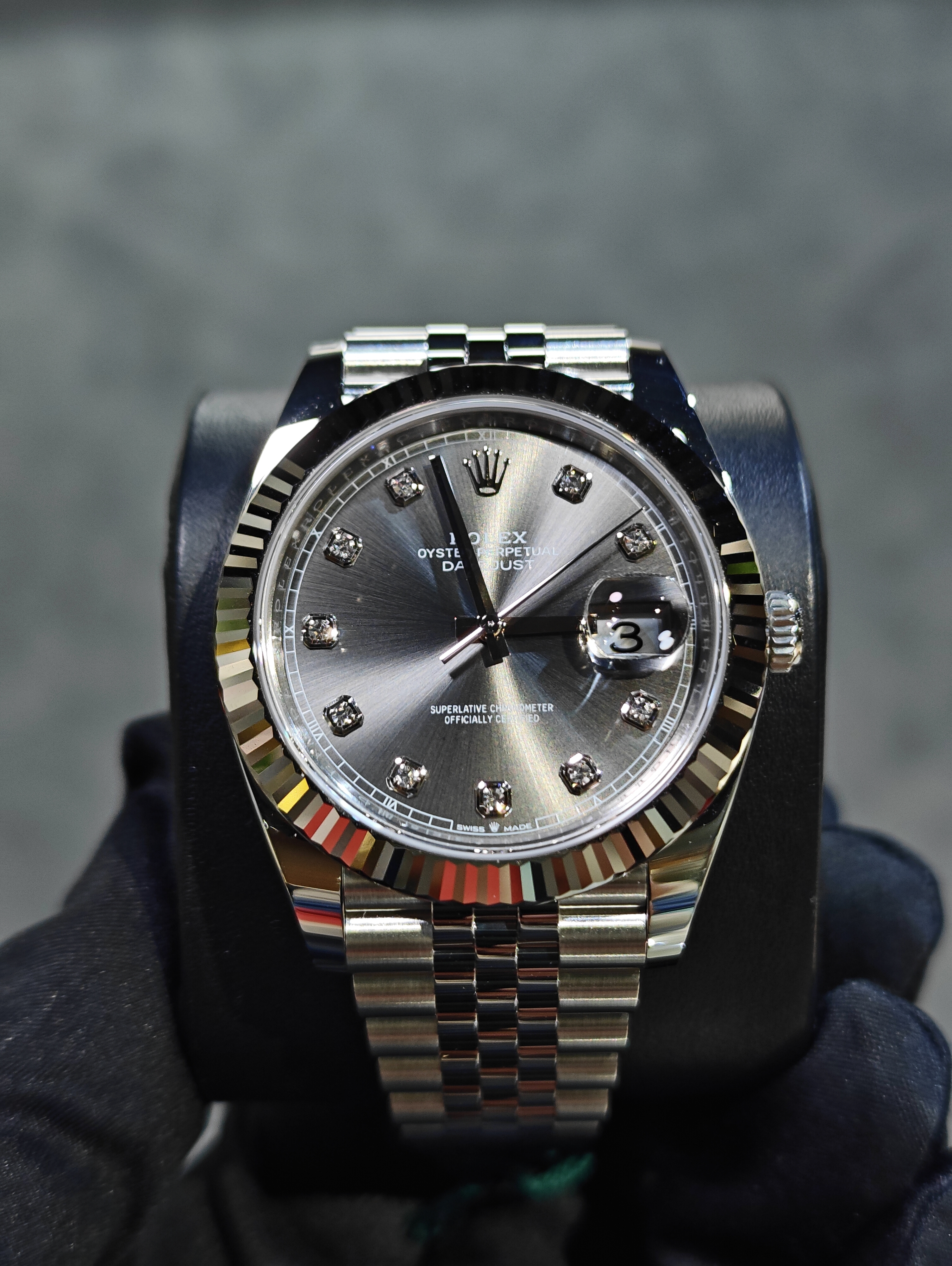 ROLEX 126334G GREY DIAL DIAMOND INDEX DATEJUST