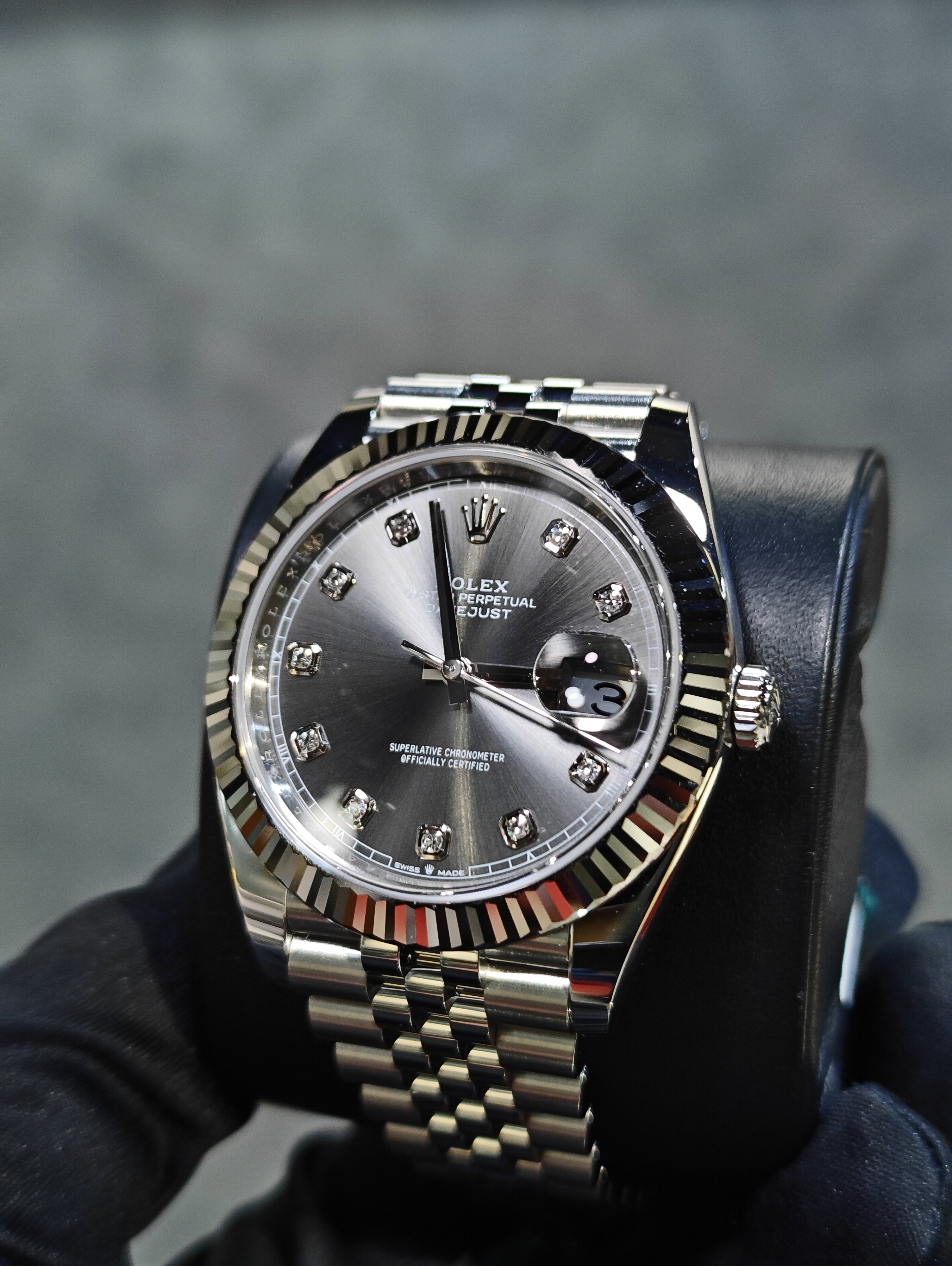 BRAND NEW ROLEX 126334g 126334 GREY DIAL WITH DIAMOND WHITE GOLD STEEL DATEJUST INDEX 41MM JUBILEE STRAP