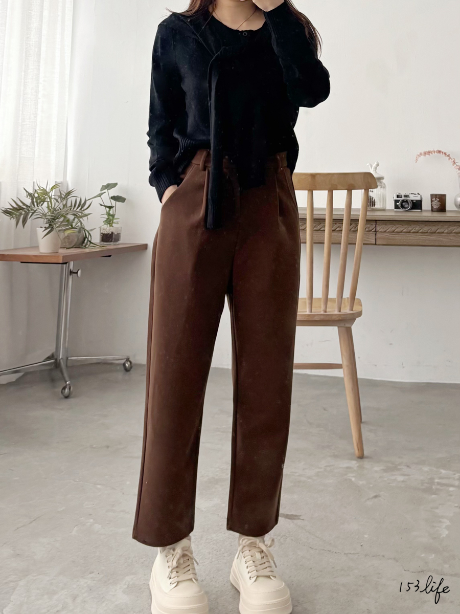 小個子毛呢九分寬鬆老爺褲(咖/黑)(XXS-L)