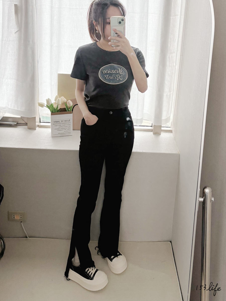 |現貨|不規則彈性側開岔抽鬚微喇叭褲(2色)(S-L)