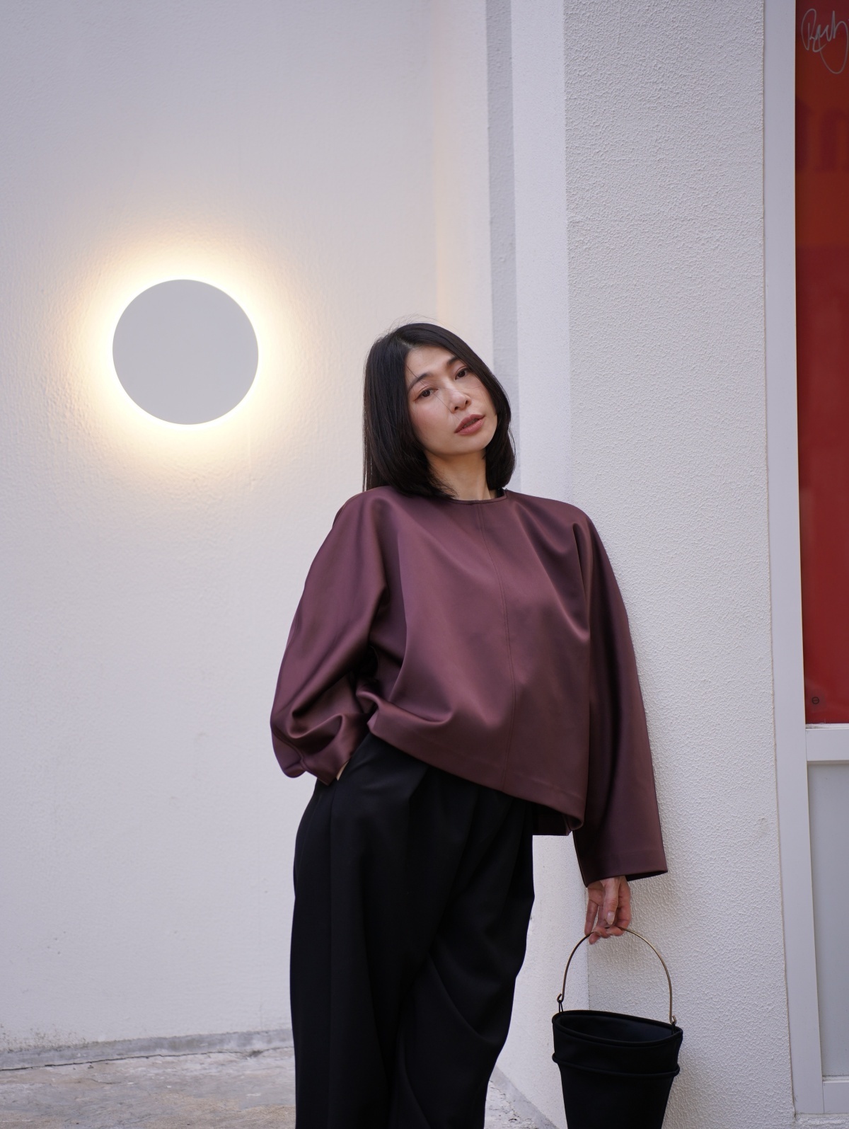 HANAA 新款緞面感圓領廓形上衣