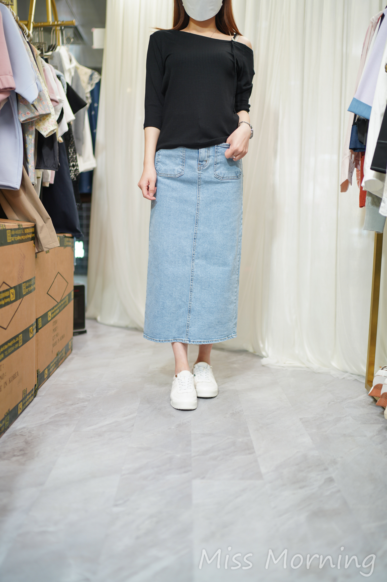 坑紋靚料單肩上衣(14465)