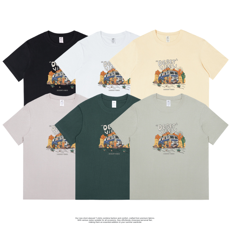 美式休閒寬鬆簡約戶外度假印花短TEE