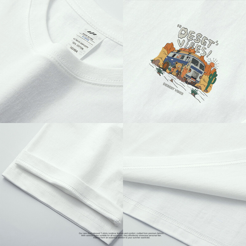 美式休閒寬鬆簡約戶外度假印花短TEE