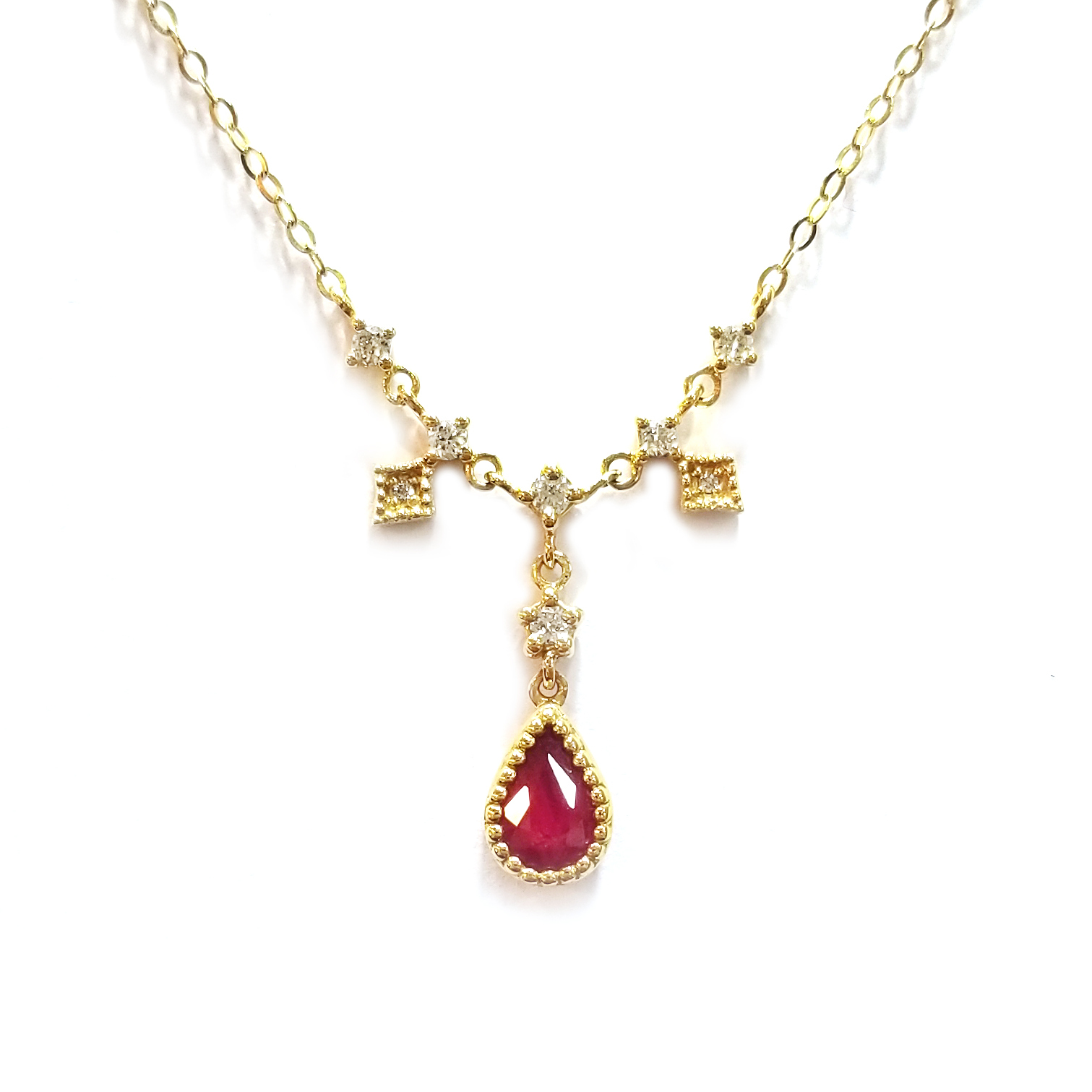 18K黃金梨形紅寶石天然鑽石頸鏈