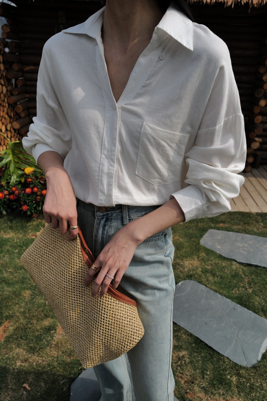 渡假V領開襟棉麻襯衫*3色