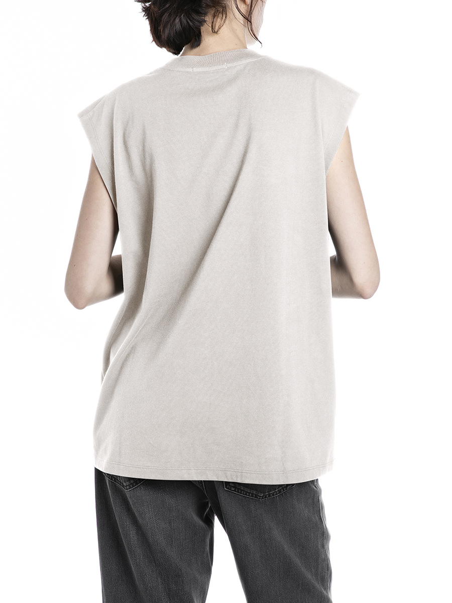 米色男友版型印花蓋肩袖T恤