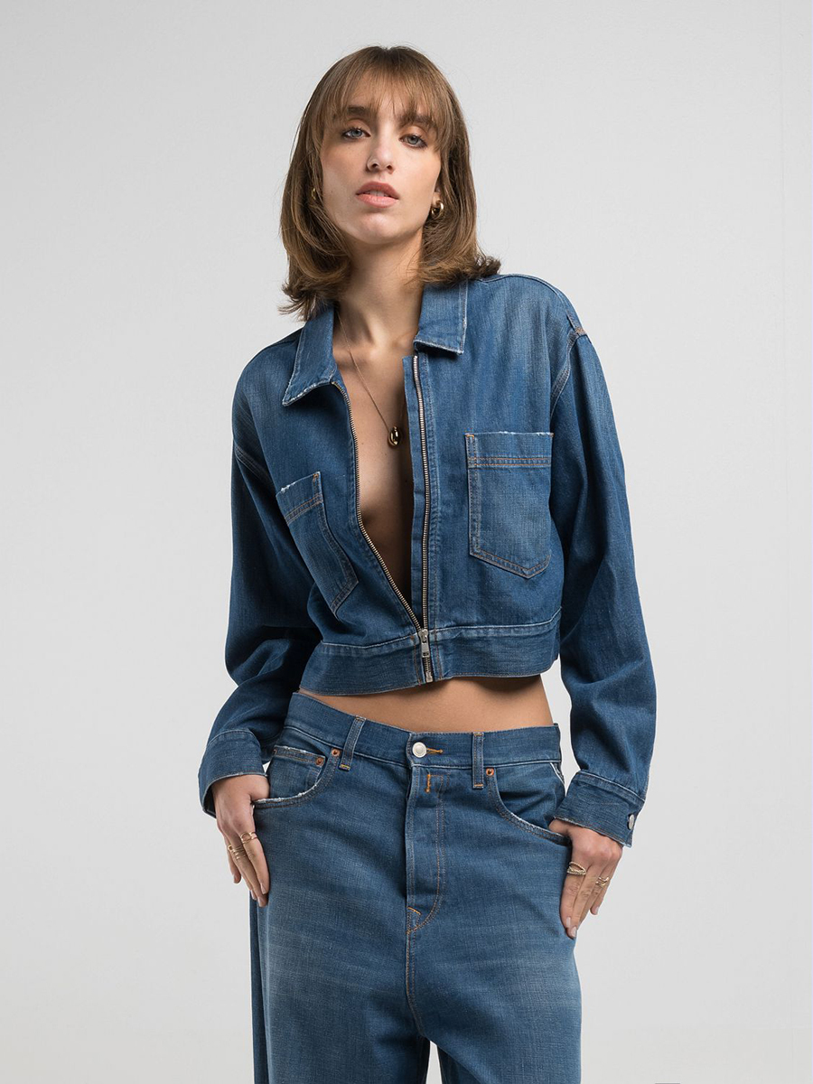 短版直筒拉鍊丹寧牛仔外套