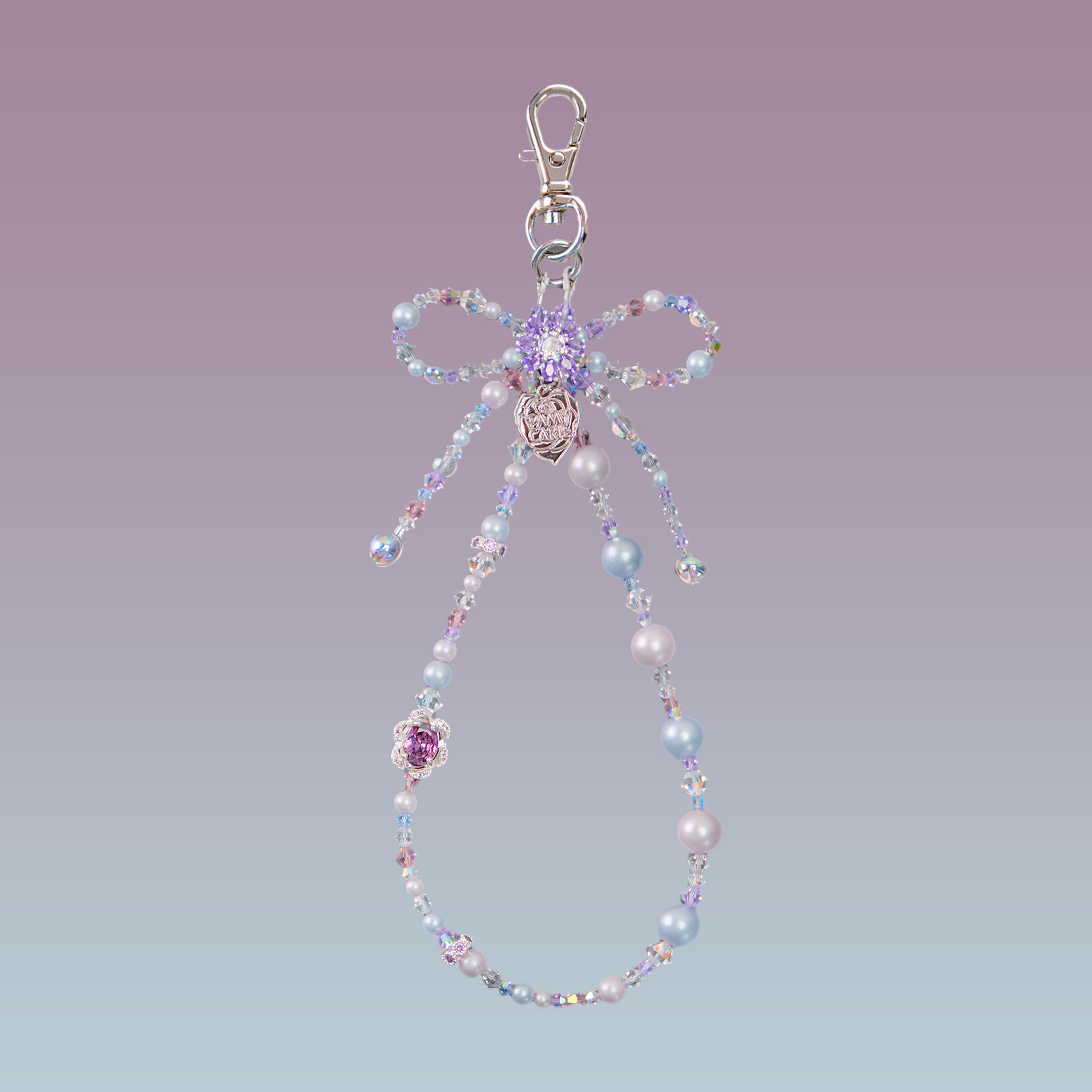 Moonlit Sakura Bow Beaded Phone Strap