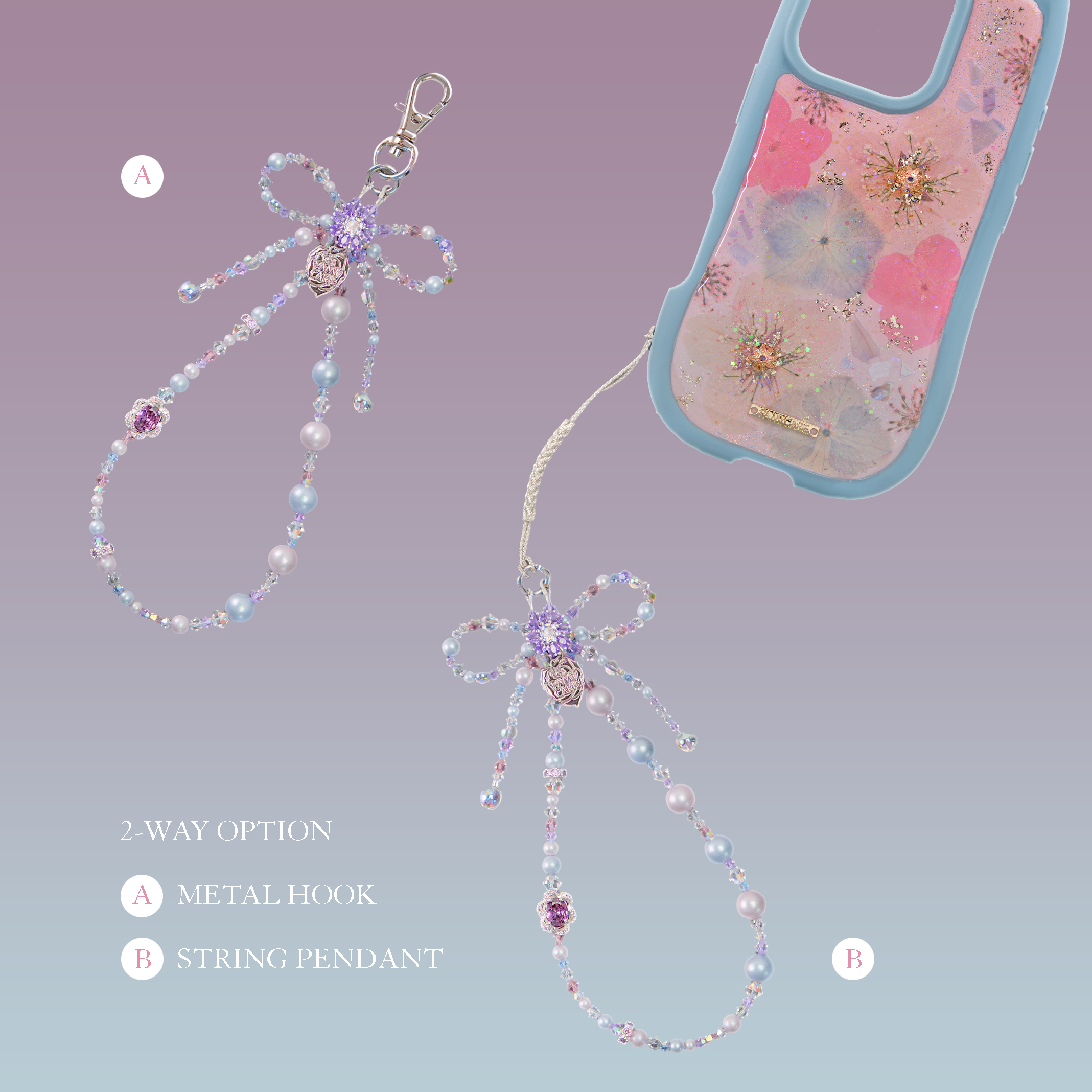 Moonlit Sakura Bow Beaded Phone Strap
