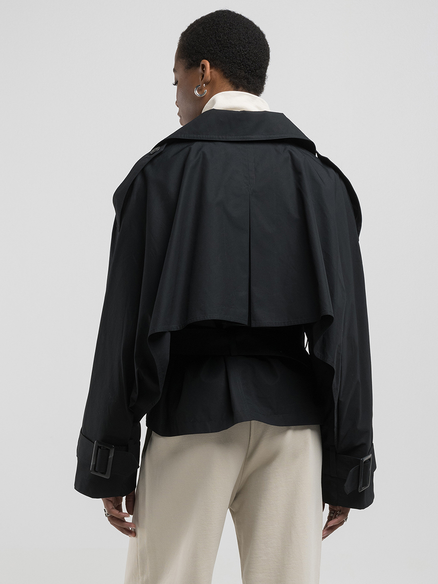 寬鬆短版黑色風衣