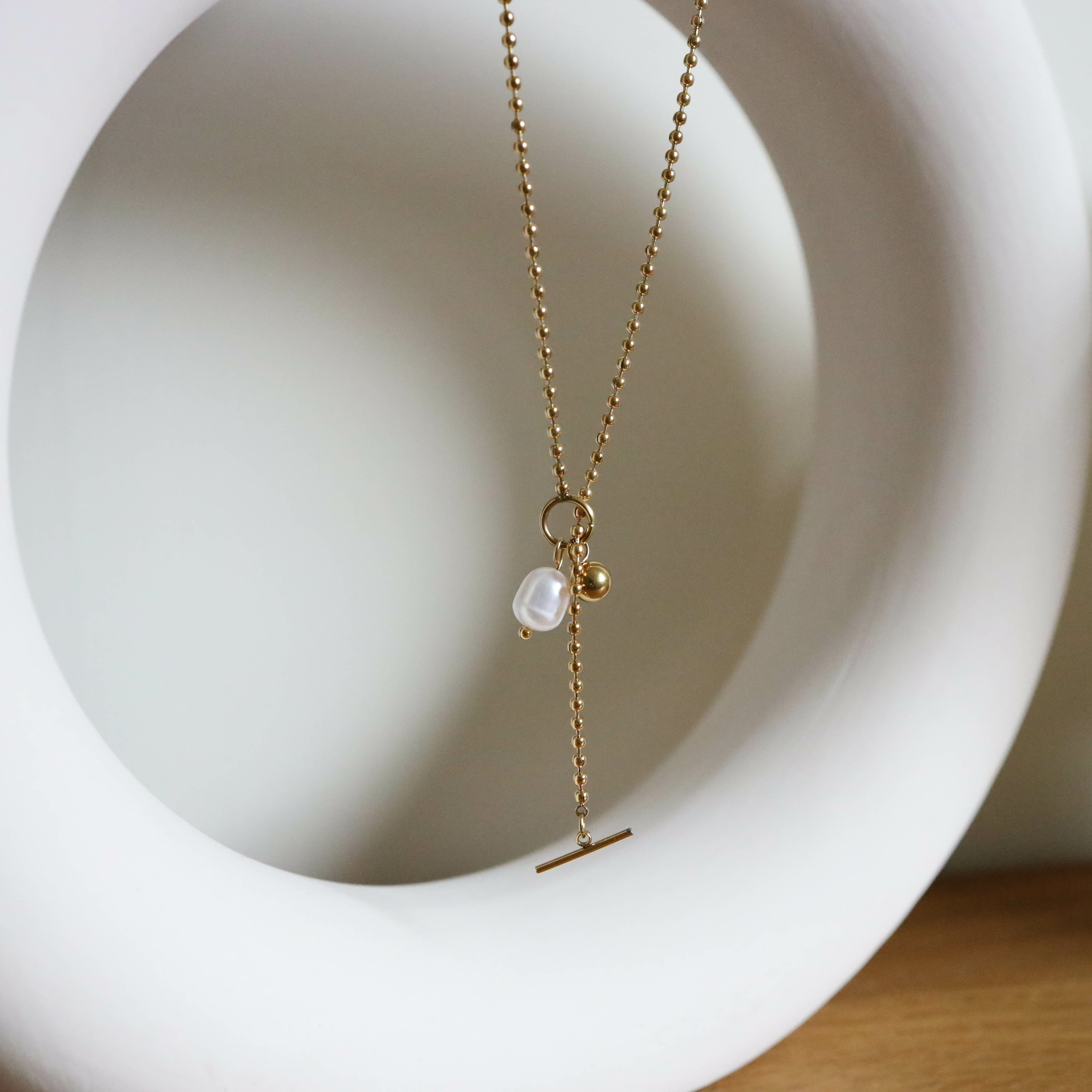 不怕水金色珠珠串小珍珠一字扣項鍊