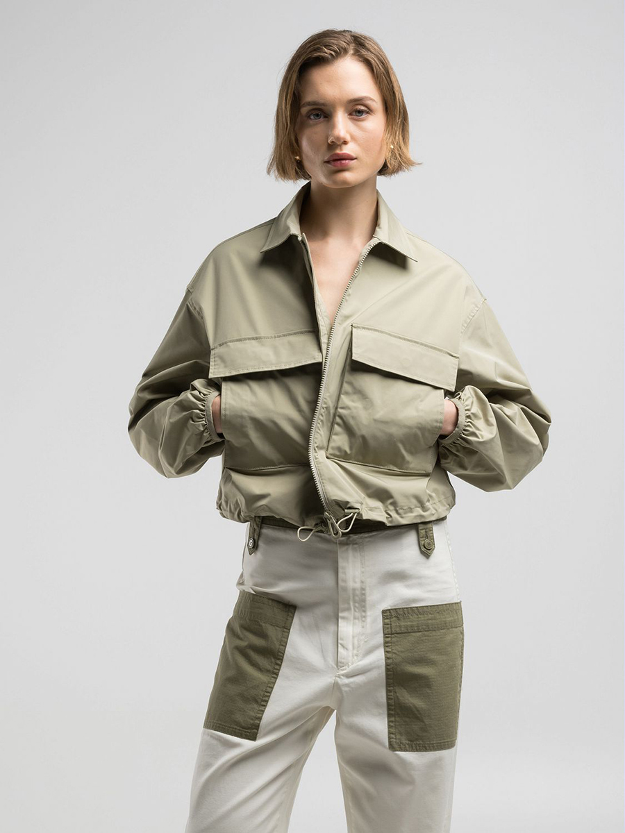 軍綠色短版大口袋外套