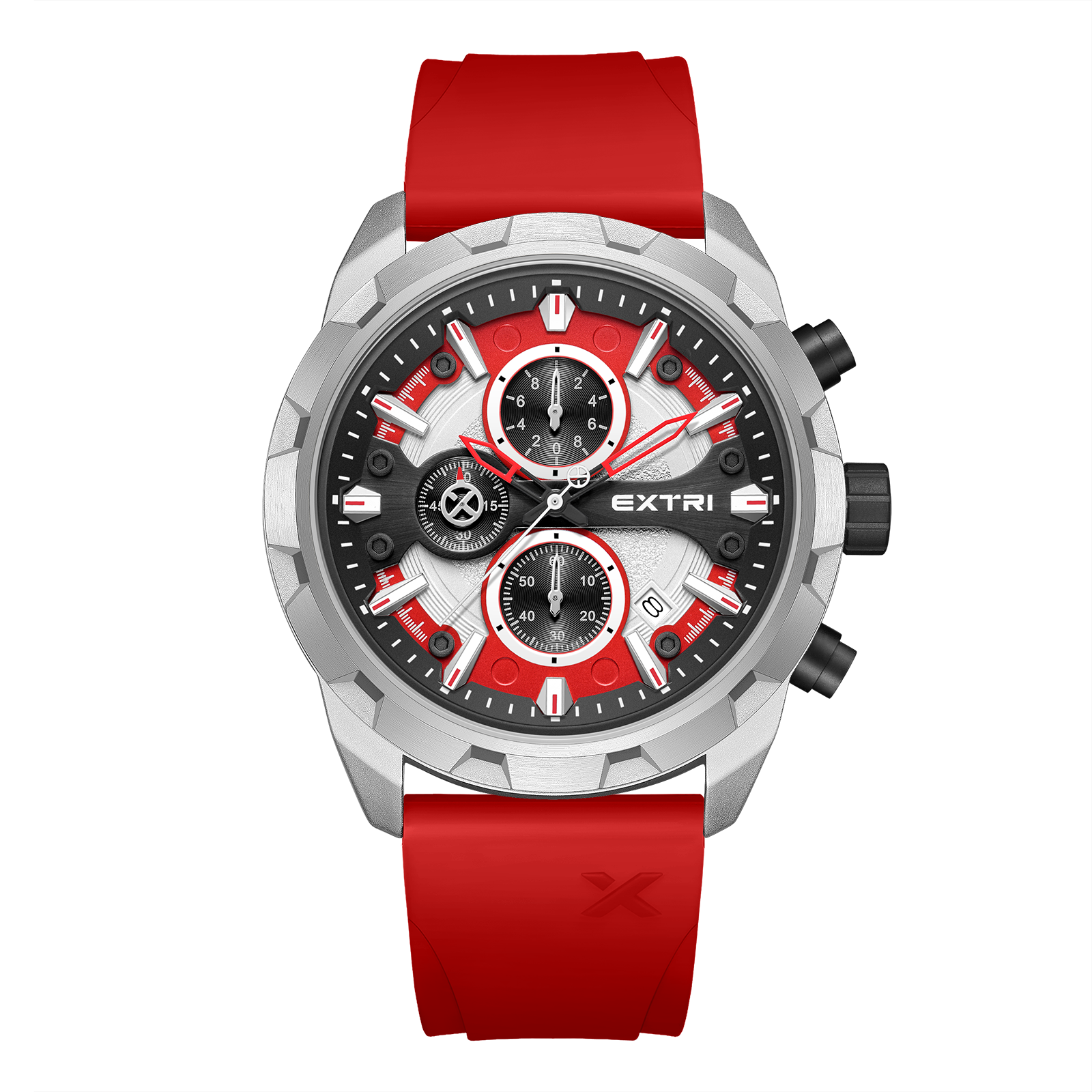 【EXTRI】X6077 潮流 運動 三眼 計時 日期顯示 快拆式錶帶 男款 手錶