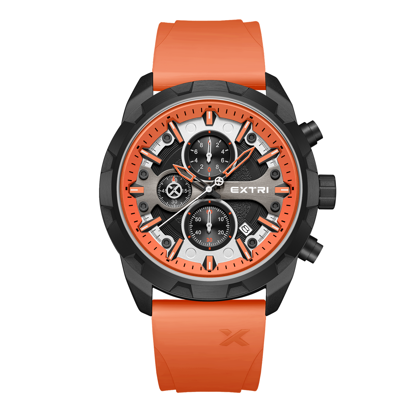 【EXTRI】X6077 潮流 運動 三眼 計時 日期顯示 快拆式錶帶 男款 手錶