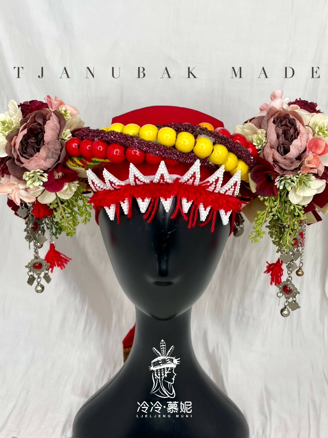 W-No.68木珠配花藏銀轉珠頭飾 55cm