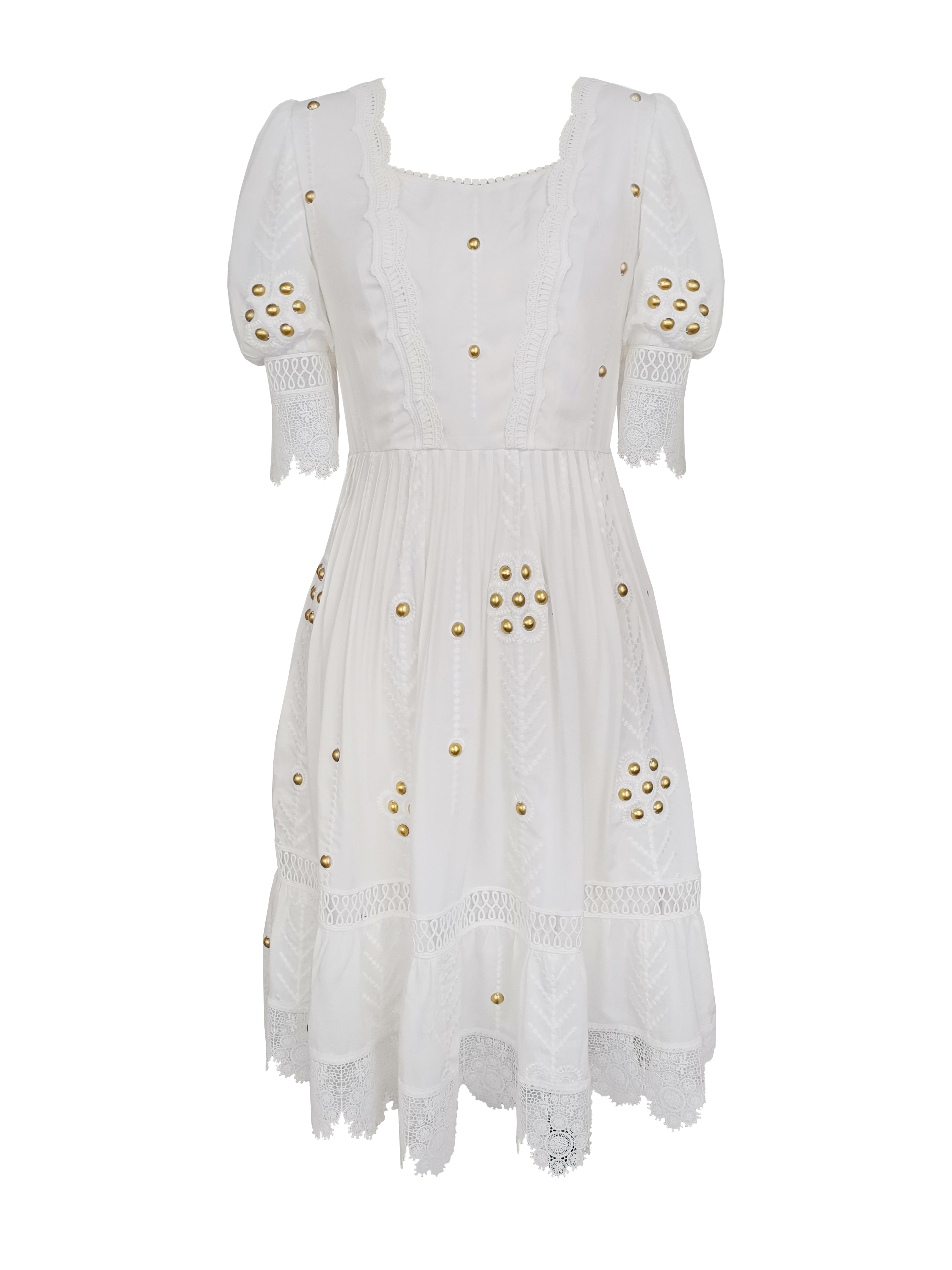 BB1EE132E1 鍍金靜謐蕾絲拼接洋裝