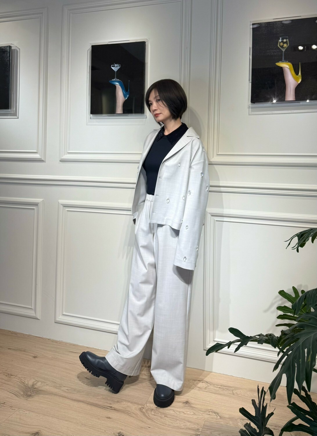 Fabiana Filippi 水晶西裝領短外套(淺灰)