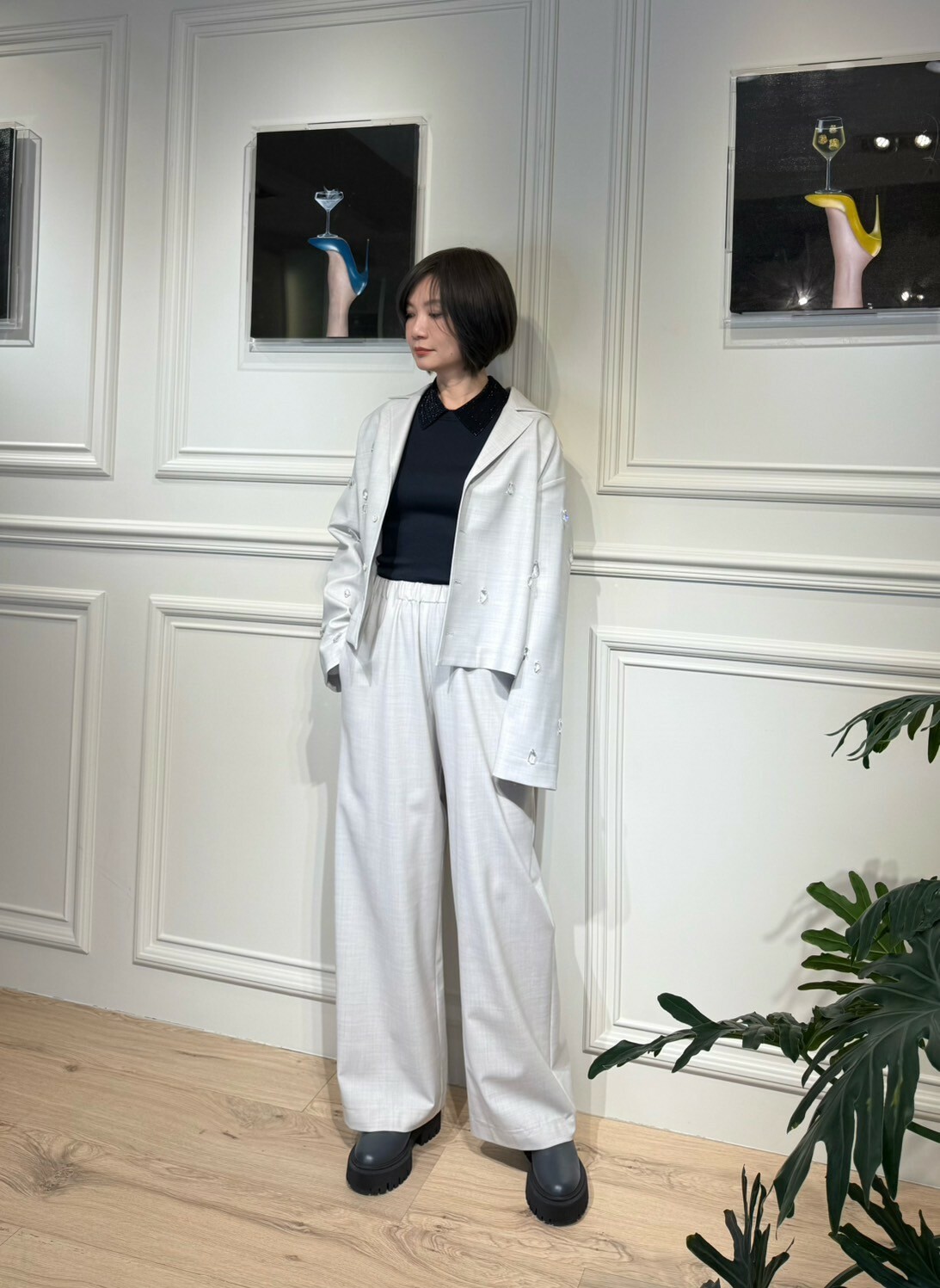 Fabiana Filippi 水晶西裝領短外套(淺灰)