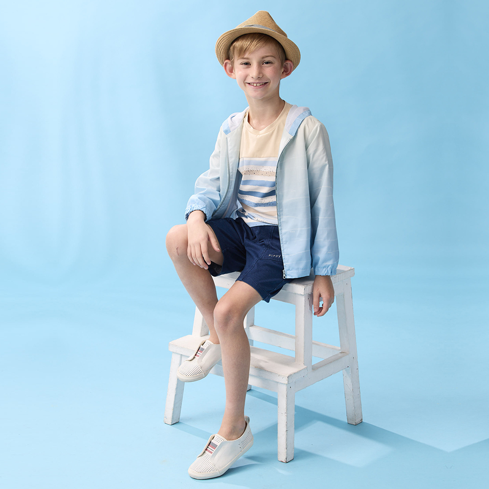 PIPPY海洋水波紋漸層抗UV連帽外套 藍綠