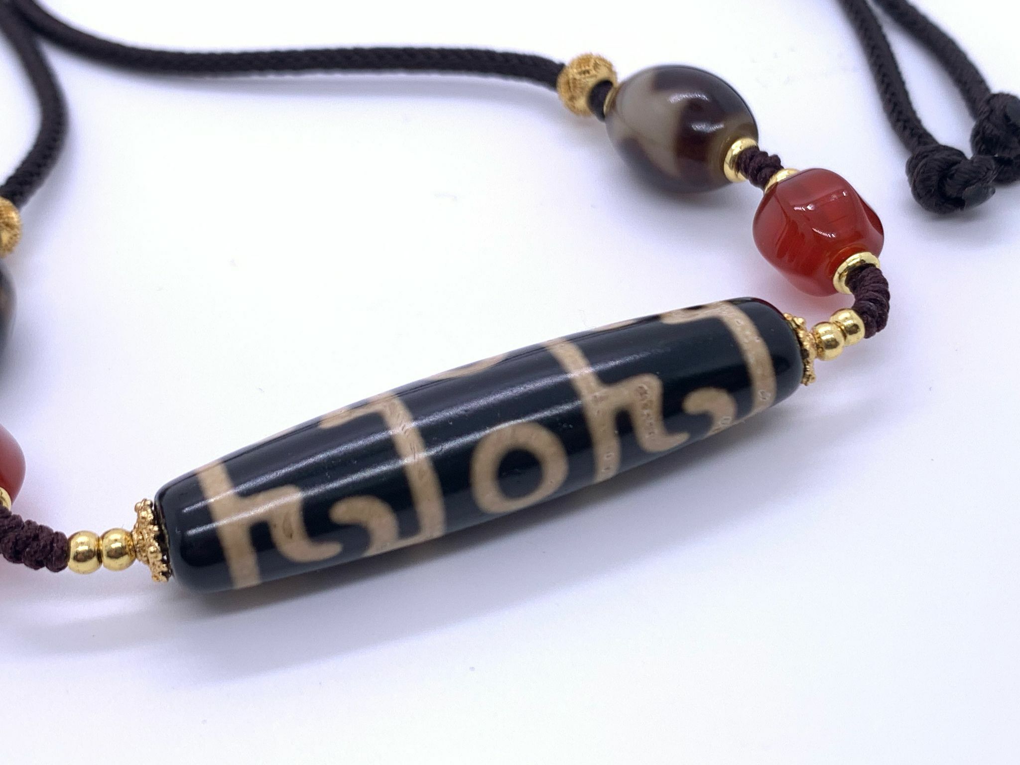 D22 - 黑金蓮師法器扁珠天珠頸鏈設計款