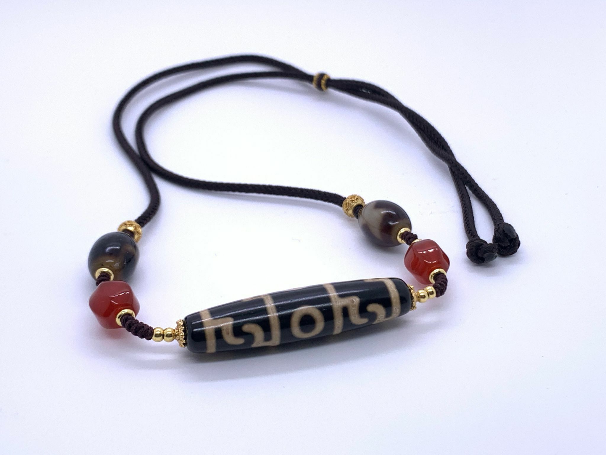 D22 - 黑金蓮師法器扁珠天珠頸鏈設計款