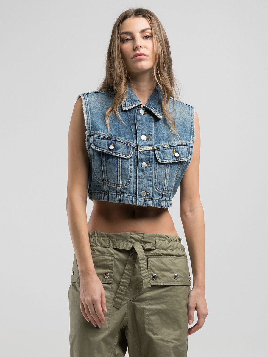 9ZERO1短版抽鬚丹寧牛仔背心