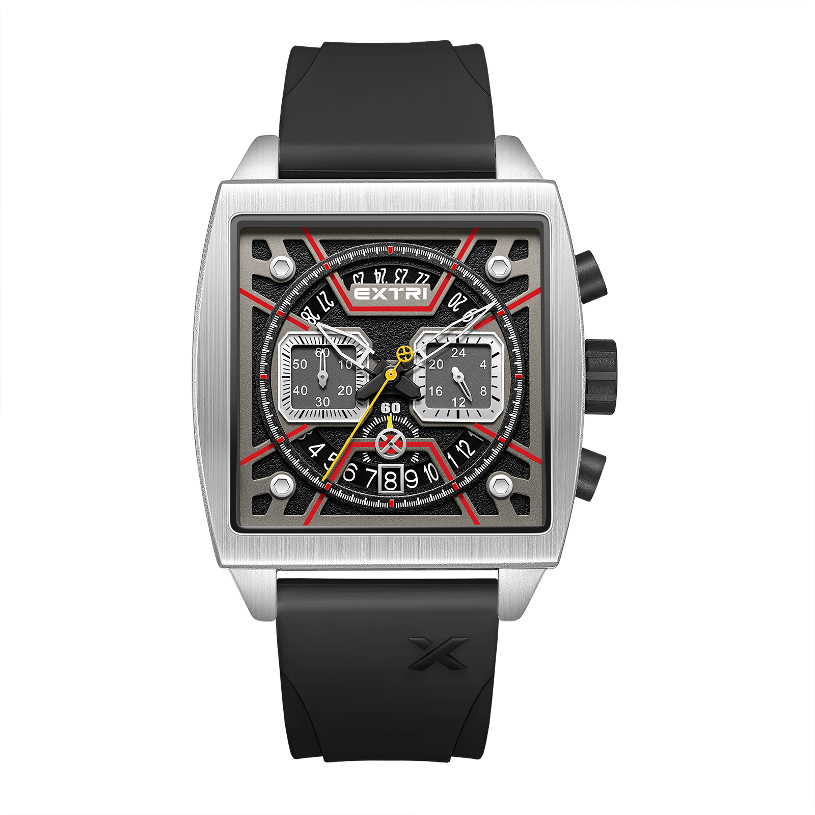 【EXTRI】X6076 潮流 方形 三眼 計時 日期顯示 快拆式錶帶 男款 手錶