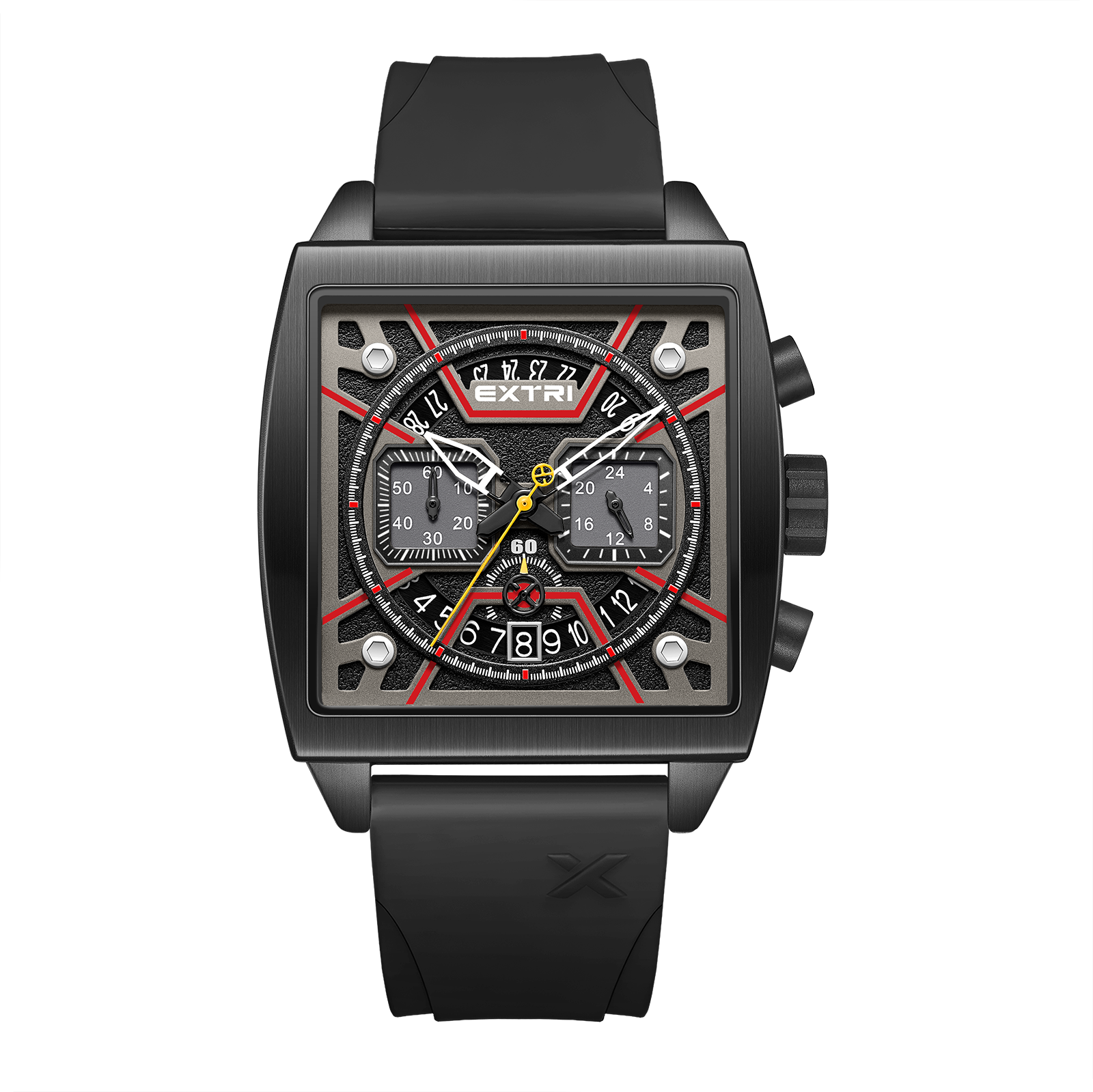 【EXTRI】X6076 潮流 方形 三眼 計時 日期顯示 快拆式錶帶 男款 手錶