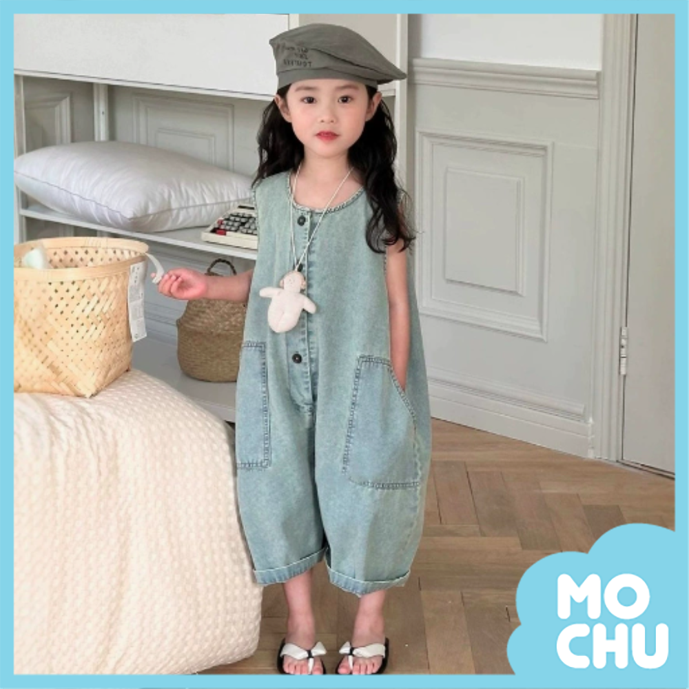 大口袋無袖牛仔連身褲