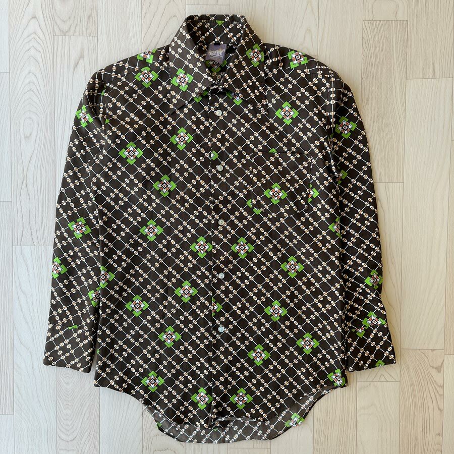 Redolick啡色幾何圖案古著襯衣